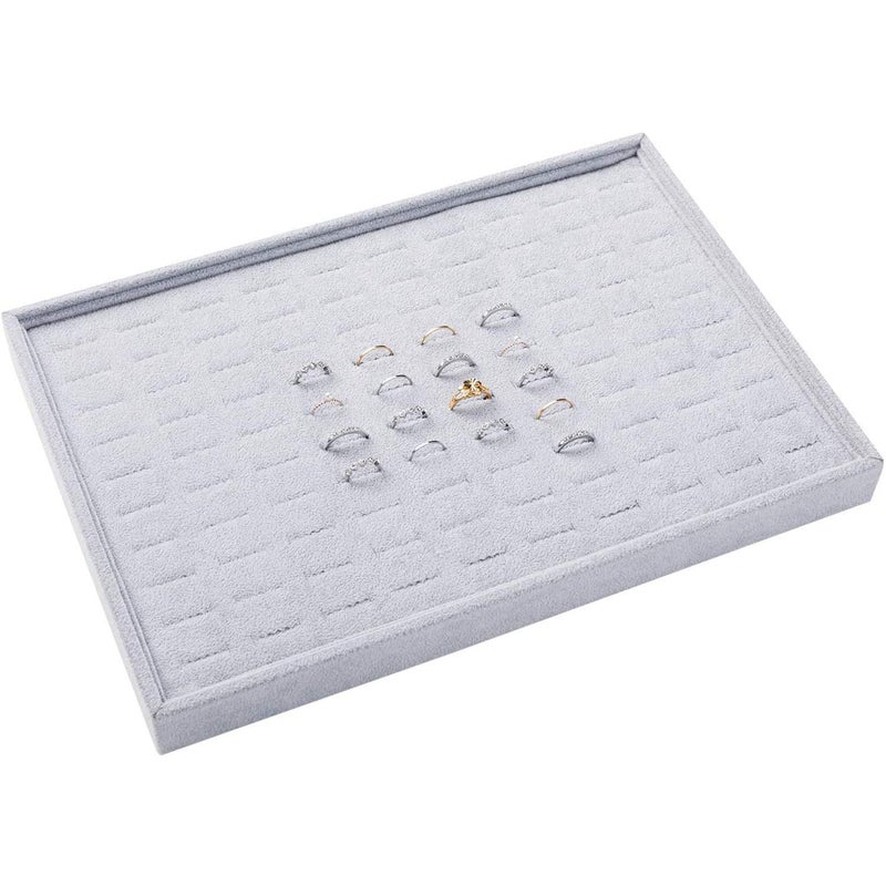 Pimuza Grey Velvet Stackable 100 Slot Ring Inserts Jewelry Tray Showcase Display Organizer Holder Storage Box Case Pad Stackers for Valet Closet, Decorate Vanity Table, Cabinet, College Dorm Drawer - Image 1